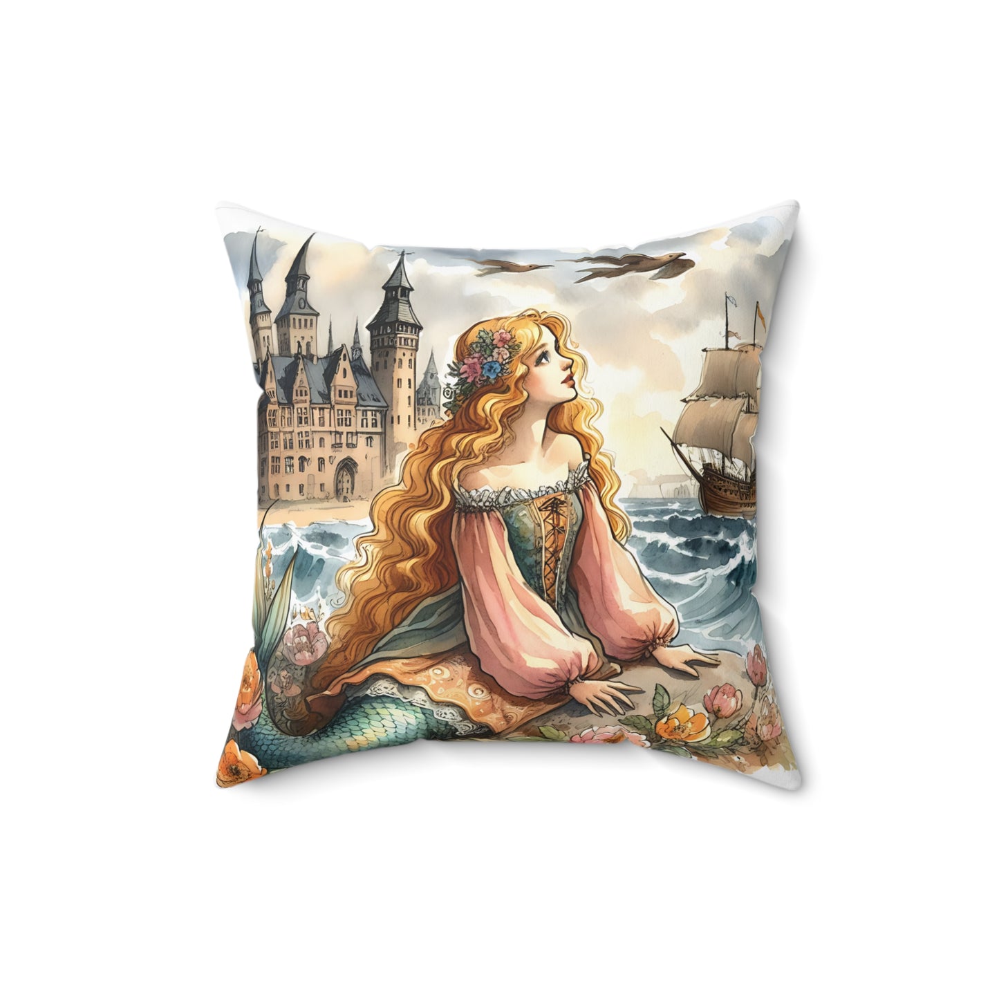 Little Mermaid, Hans Christian Anderson, Fairy Tale, Book, Story time, Library, Classroom, Bedding, Square, Pillow, Gift