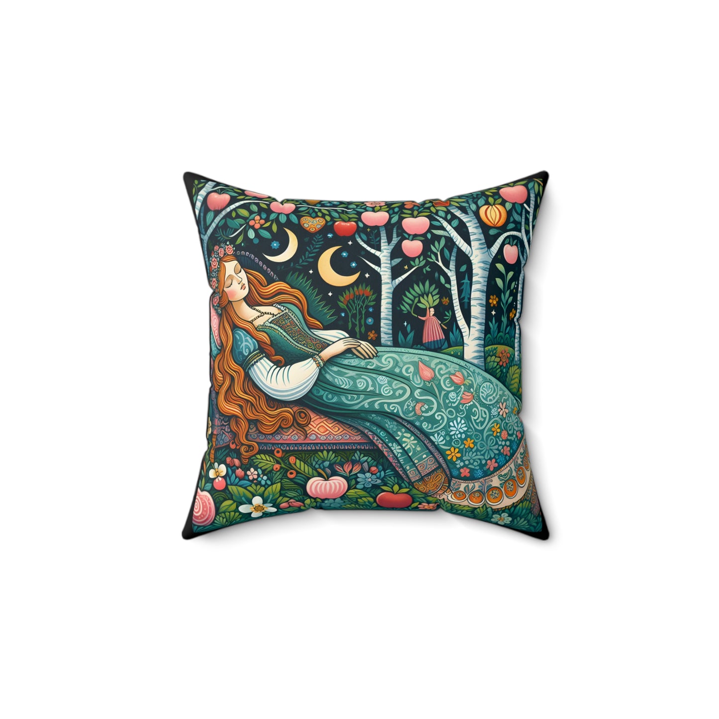Fairytale Square Pillow, Sleeping Beauty Literature Gift, Library Decor, Literary Book Nook, Brothers Grimm Pillow, Polyester Cushion