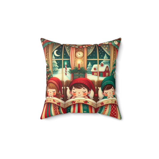 Christmas Square Pillow, Twas the Night Before Christmas Cushion, Holiday Decor, Children Snuggled, Xmas Gift, Festive Throw Pillow,