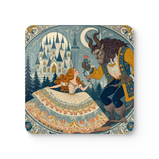 Coaster Set, Beauty and the Beast Magical Home Decor, Gift for Fairy Tale Lovers, Perfect for Weddings, Housewarming, Unique Drinkware, Cork