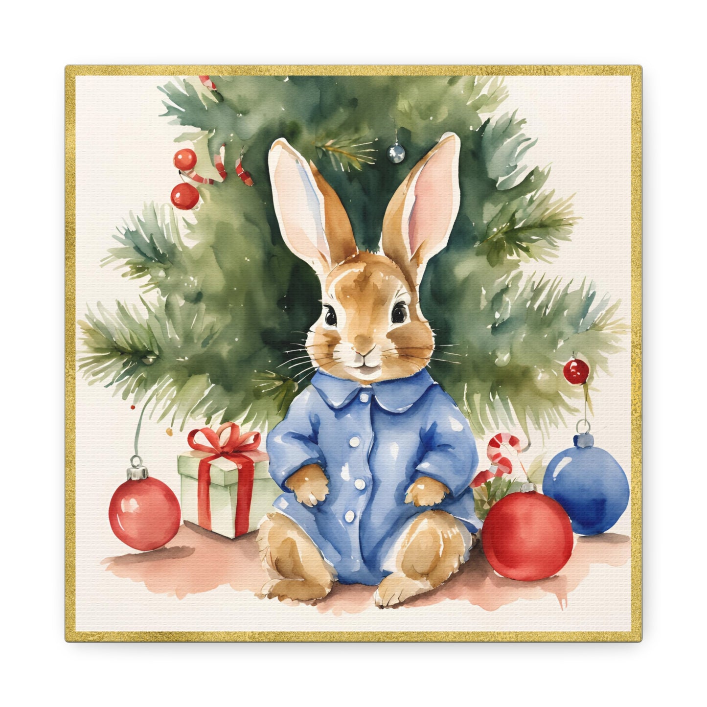 Peter Rabbit Christmas Canvas Print, Beatrix Potter Nursery Decor, Holiday Wall Art, Matte Stretched - Gift for Kids