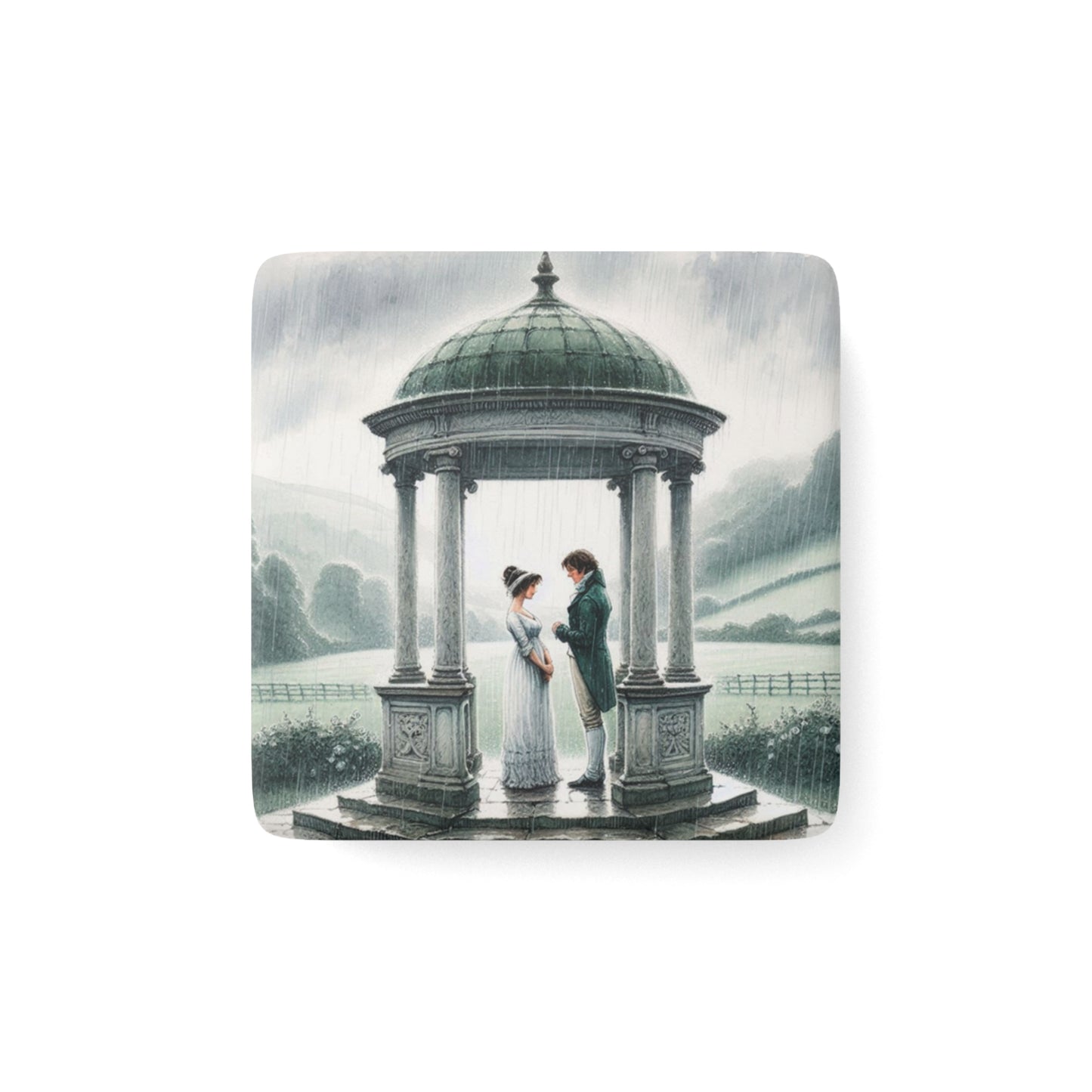 Porcelain Magnet, Pride and Prejudice Charming Square Decor for Home, Gifts, Memories, Kitchen, Fridge Magnet, Austen Regency Keepsake, Jane