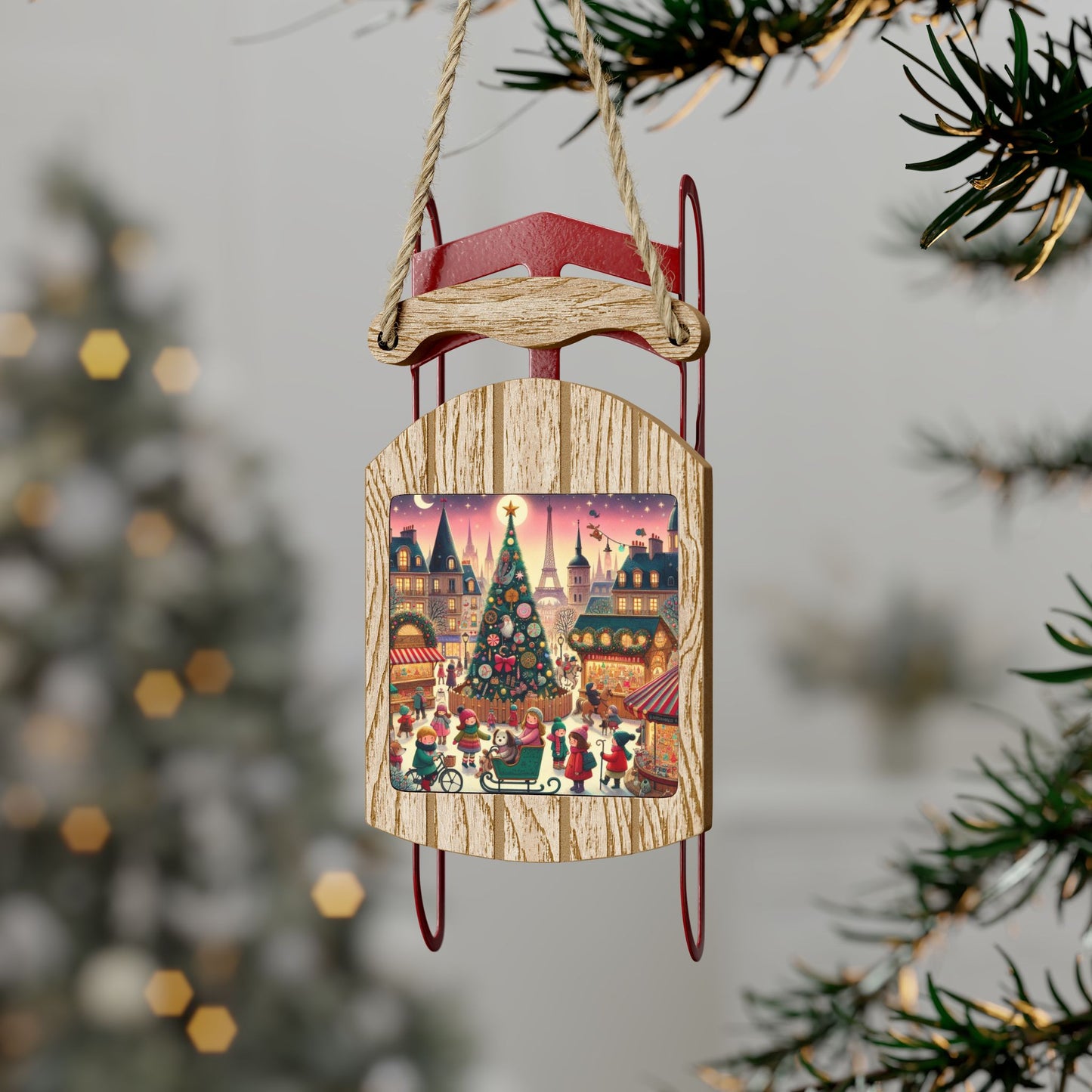 Paris Christmas France Holiday, Christmas Tree, Decor, Whimsical, Sled Ornaments