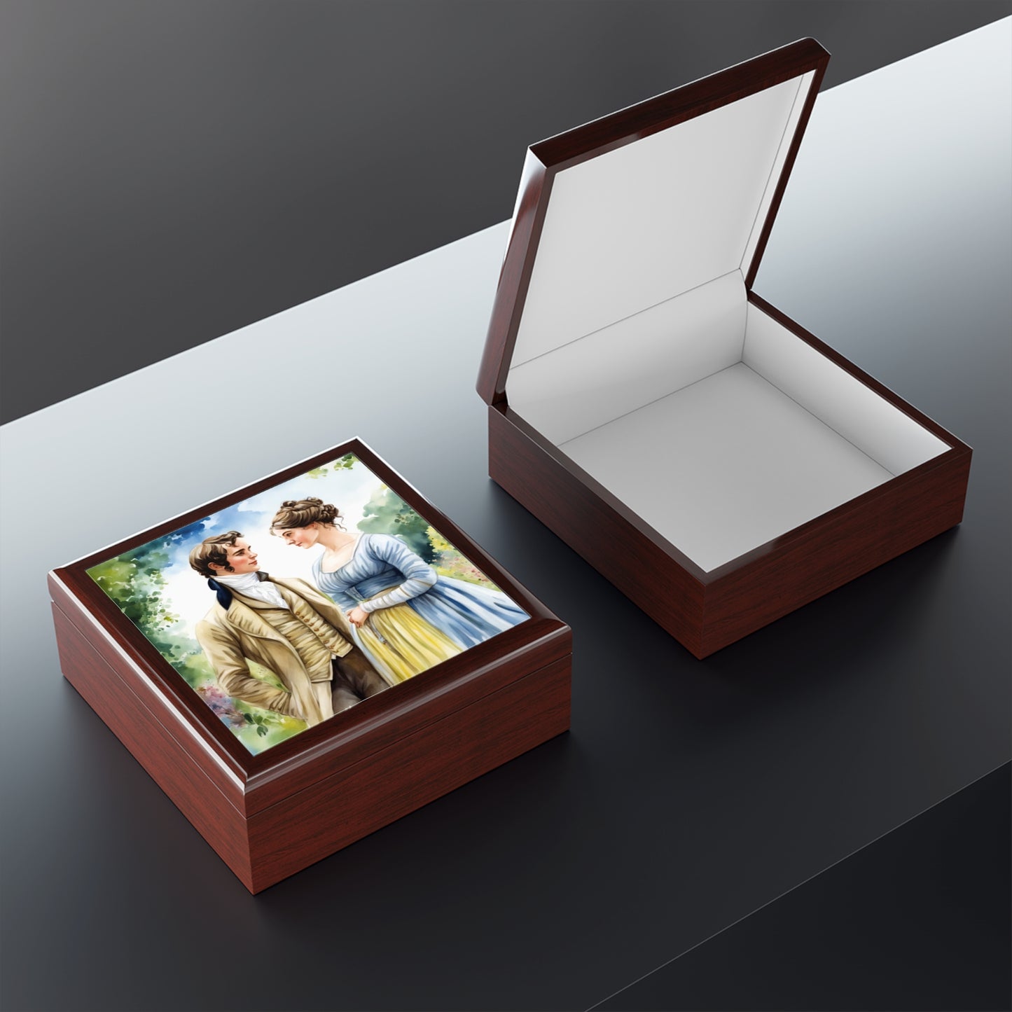 Jane Austen, Austenite, Pride and Prejudice, Darcy and Elizabeth, Regency, Watercolor, Gift, Book, Jewelry Box
