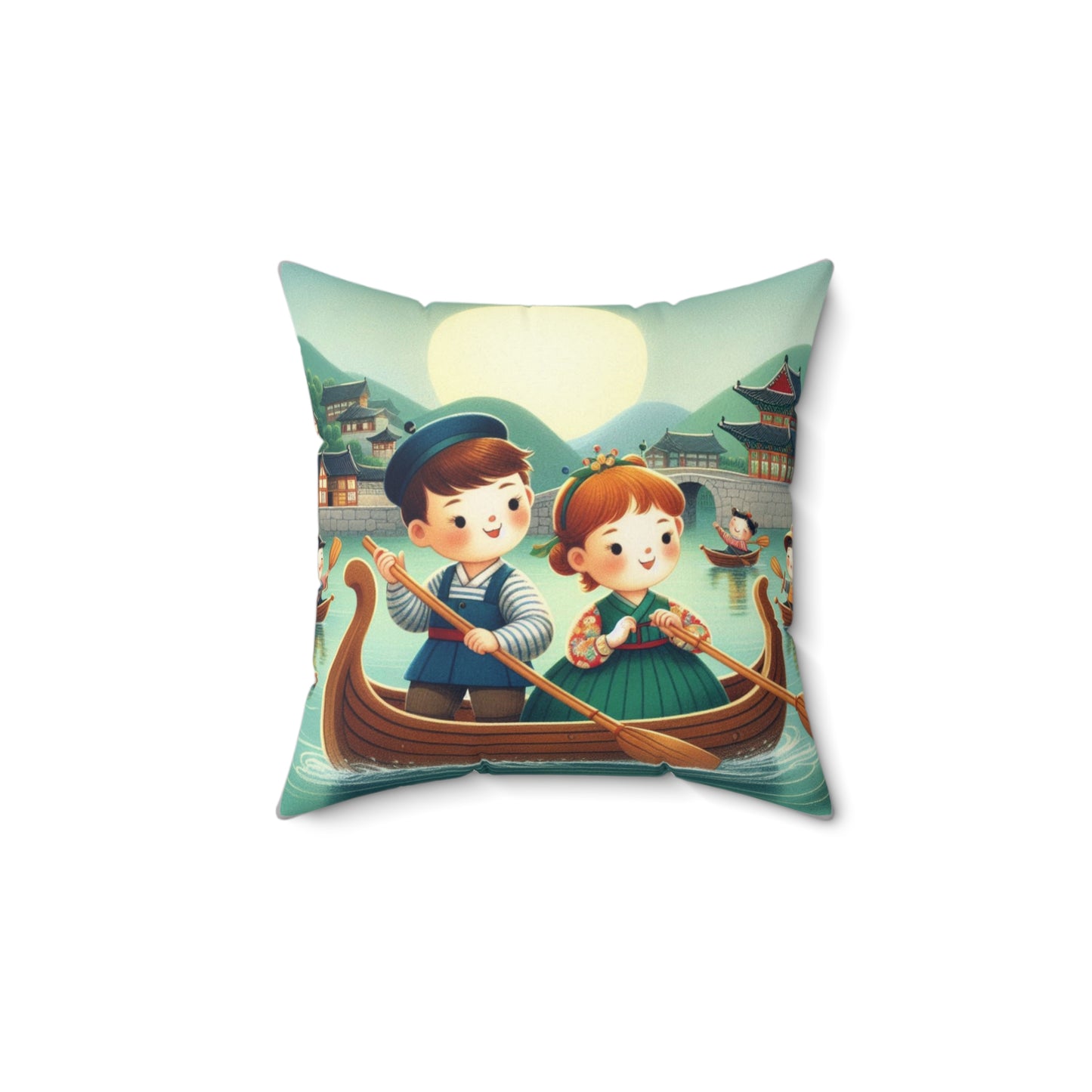Korean, Row Row Your Boat, Nursery Rhyme,  Square Pillow,  School, Nursery, Child, Hangul, Library, Book Nook, Reading Corner, Class