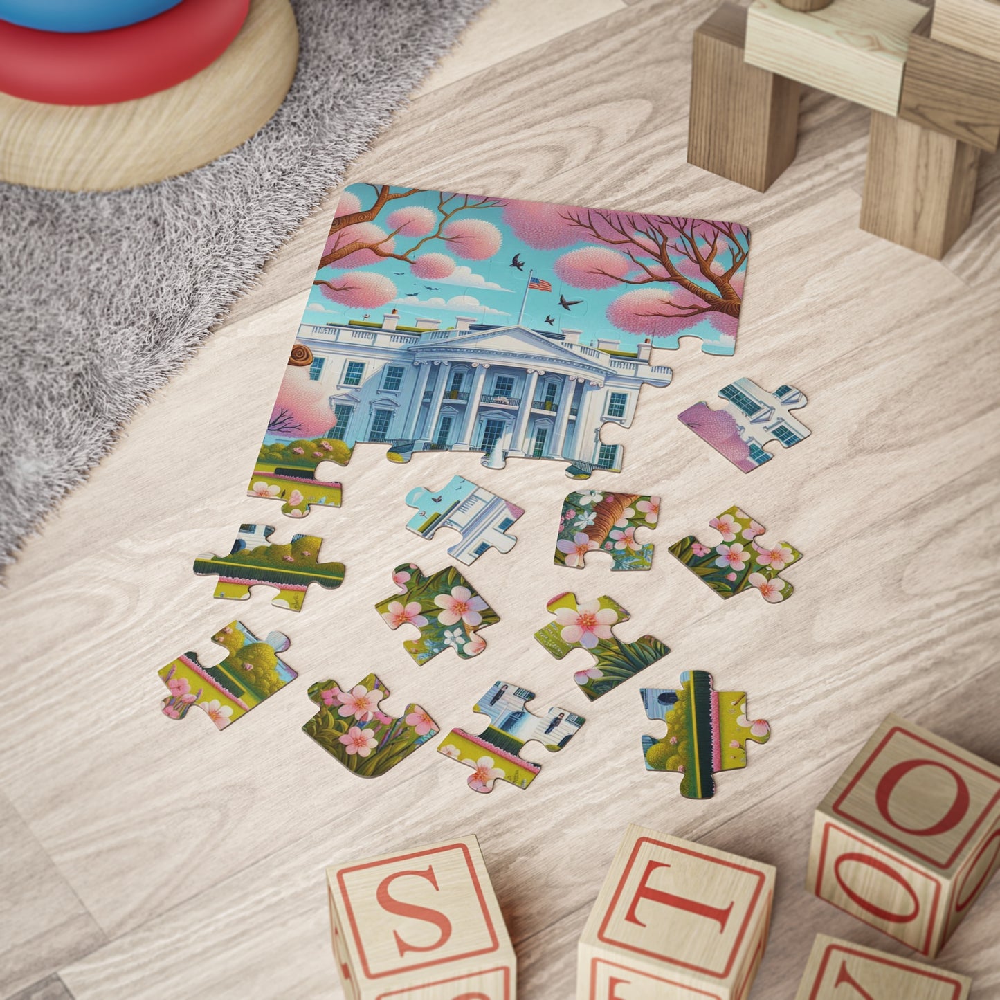 Kids' Puzzle, 30-Piece - White House Spring Geography Game Educational Gift, USA Jigsaw Puzzle Toy, Washington DC Souvenir, Learning