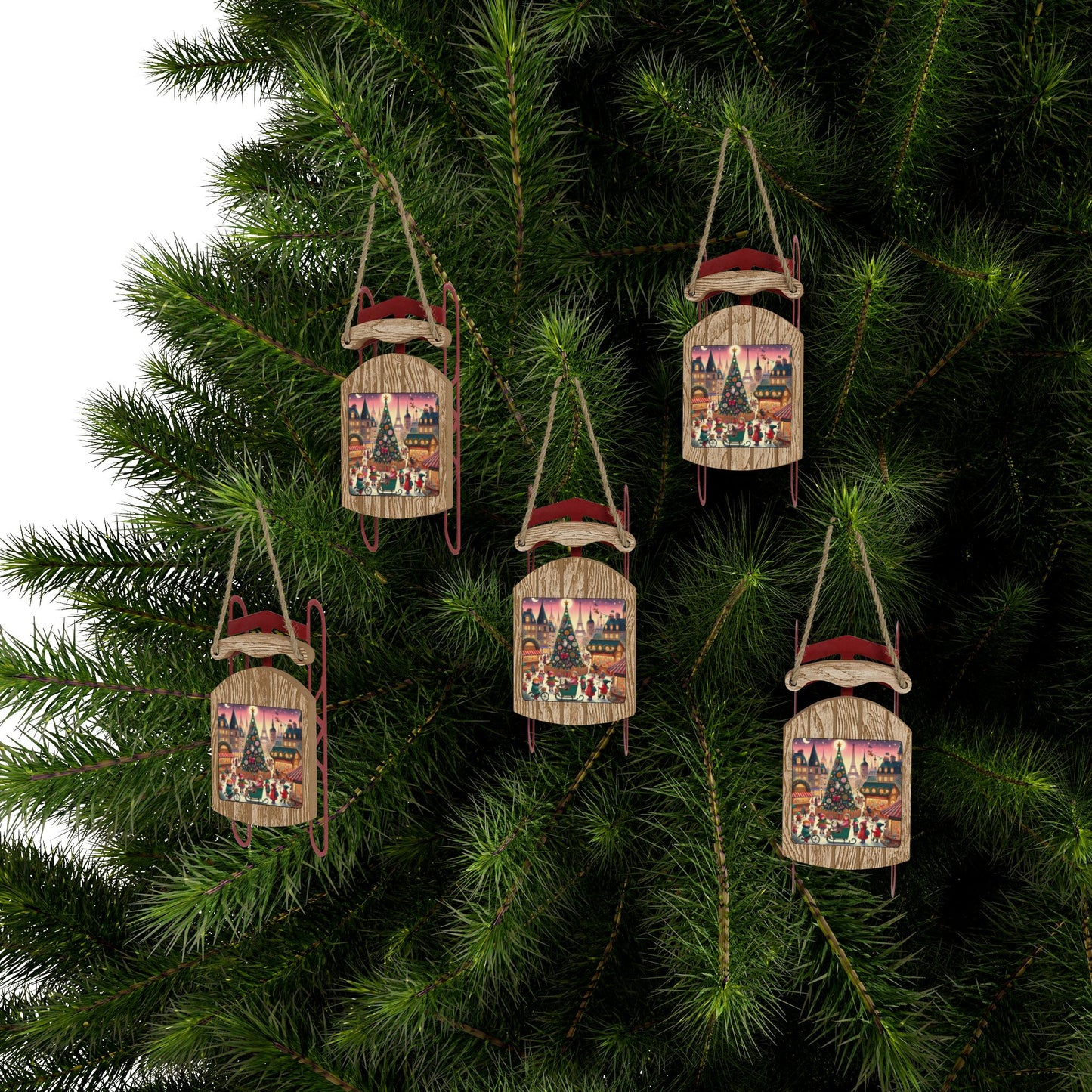 Paris Christmas France Holiday, Christmas Tree, Decor, Whimsical, Sled Ornaments