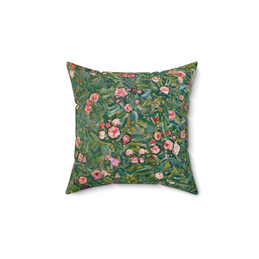 Gustav Klimt, Italian Garden, Roses,  Square Pillow, Art, Artist, Painting, Museum, Gift