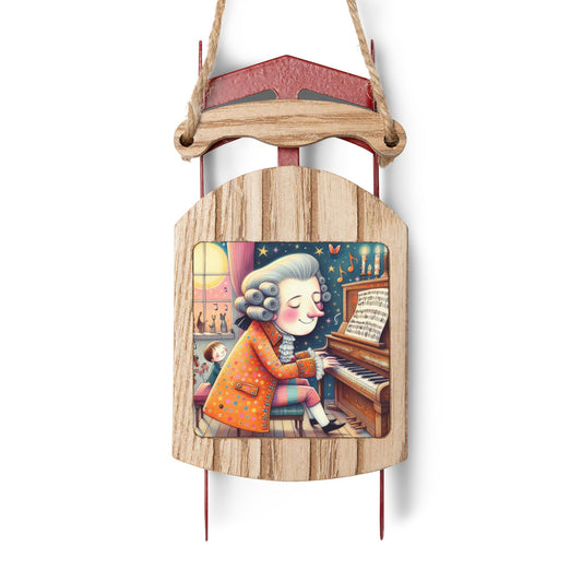 Sled Ornaments, Christmas Tree Decoration, Mozart Gift, Holiday Ornament, Music Lover Decor, Winter Sled, Xmas Tree Bauble