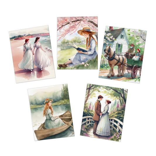 Stationery Blank Greeting Cards, Anne of Green Gables Set, Lucy Maud Montgomery, Multi-Design 5-Pack, Card Bundle, Unique Note Cards