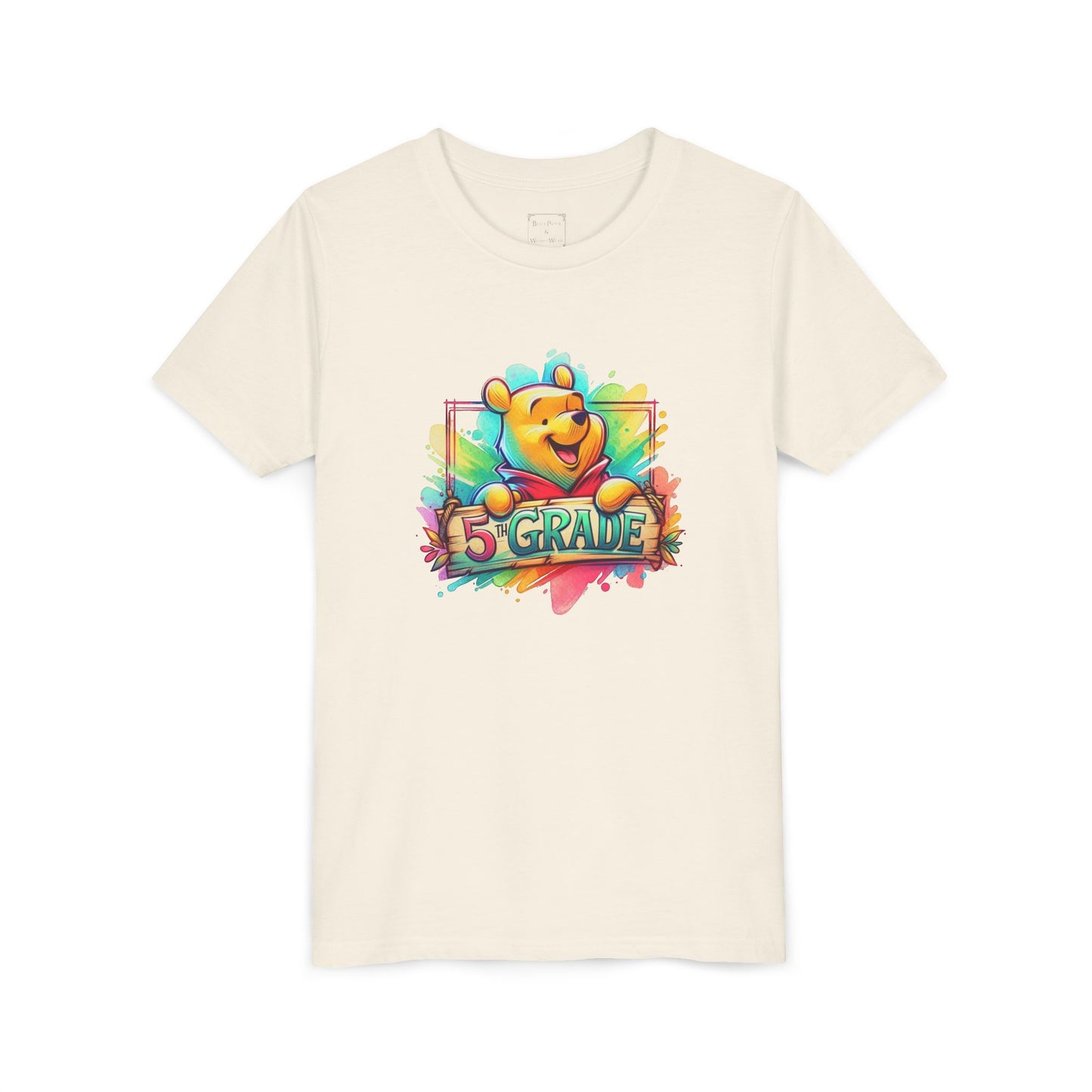 Colorful Kids Tee with 5th Grade Winnie the Pooh Bear Design | Youth T-Shirt | Back to School T-Shirt