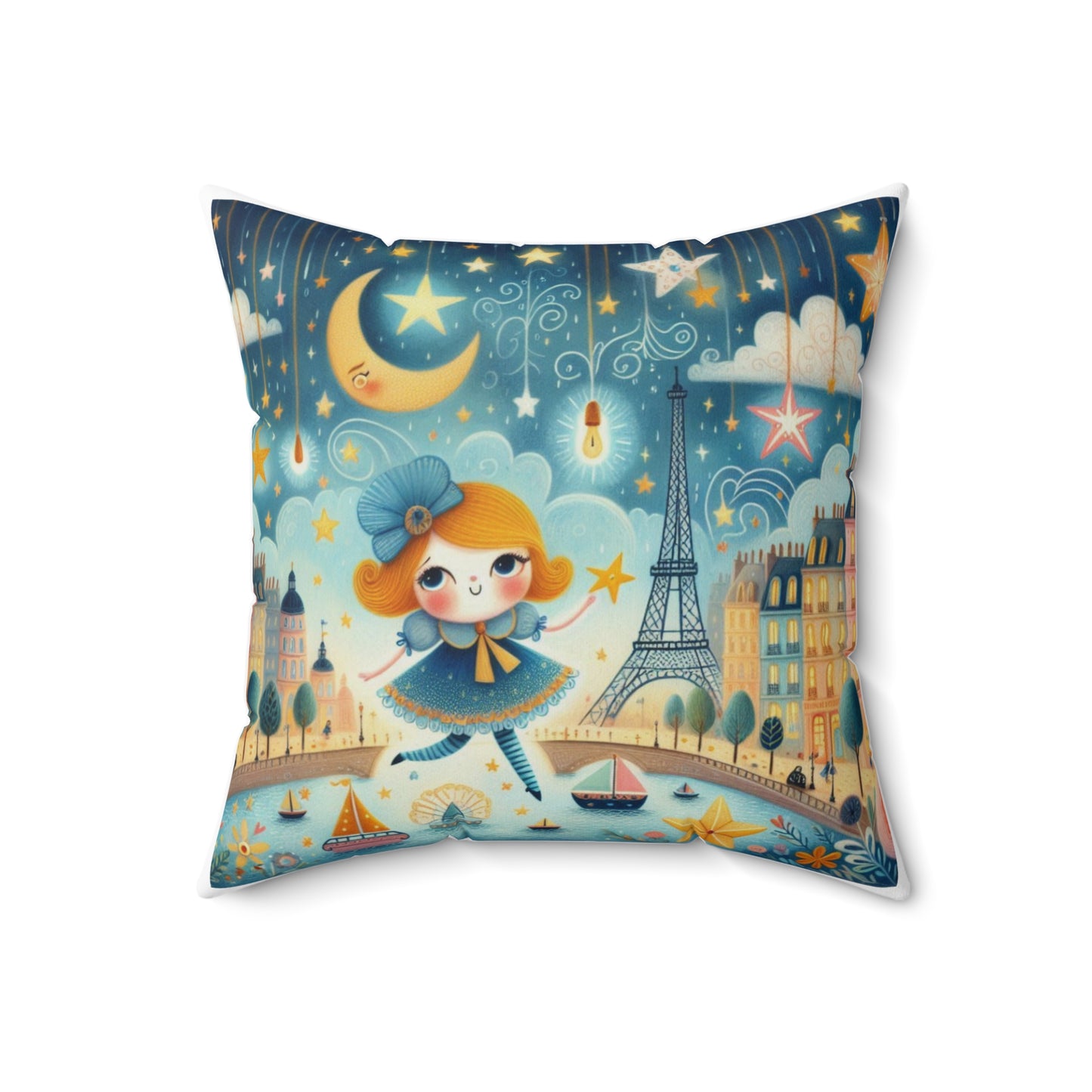Paris, France, Twinkle Twinkle Little Star, Nursery Rhyme, Eiffel Tower, Square Pillow, Bedding, Decor, Library, Book Nook, Reading Corner