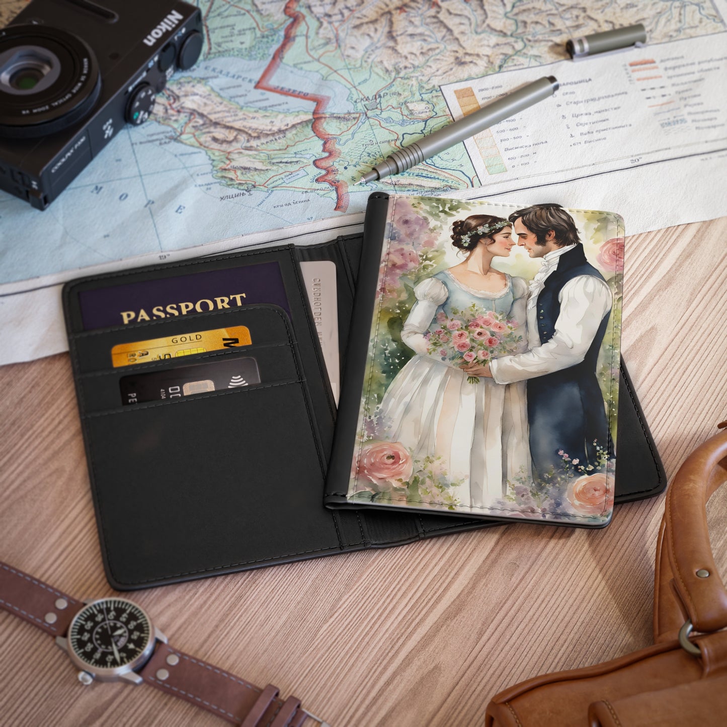 Jane Austen Passport Cover - Regency Pride and Prejudice Wedding Travel Gift, Darcy Elizabeth Holder, Austenite Accessory, Literary Lover