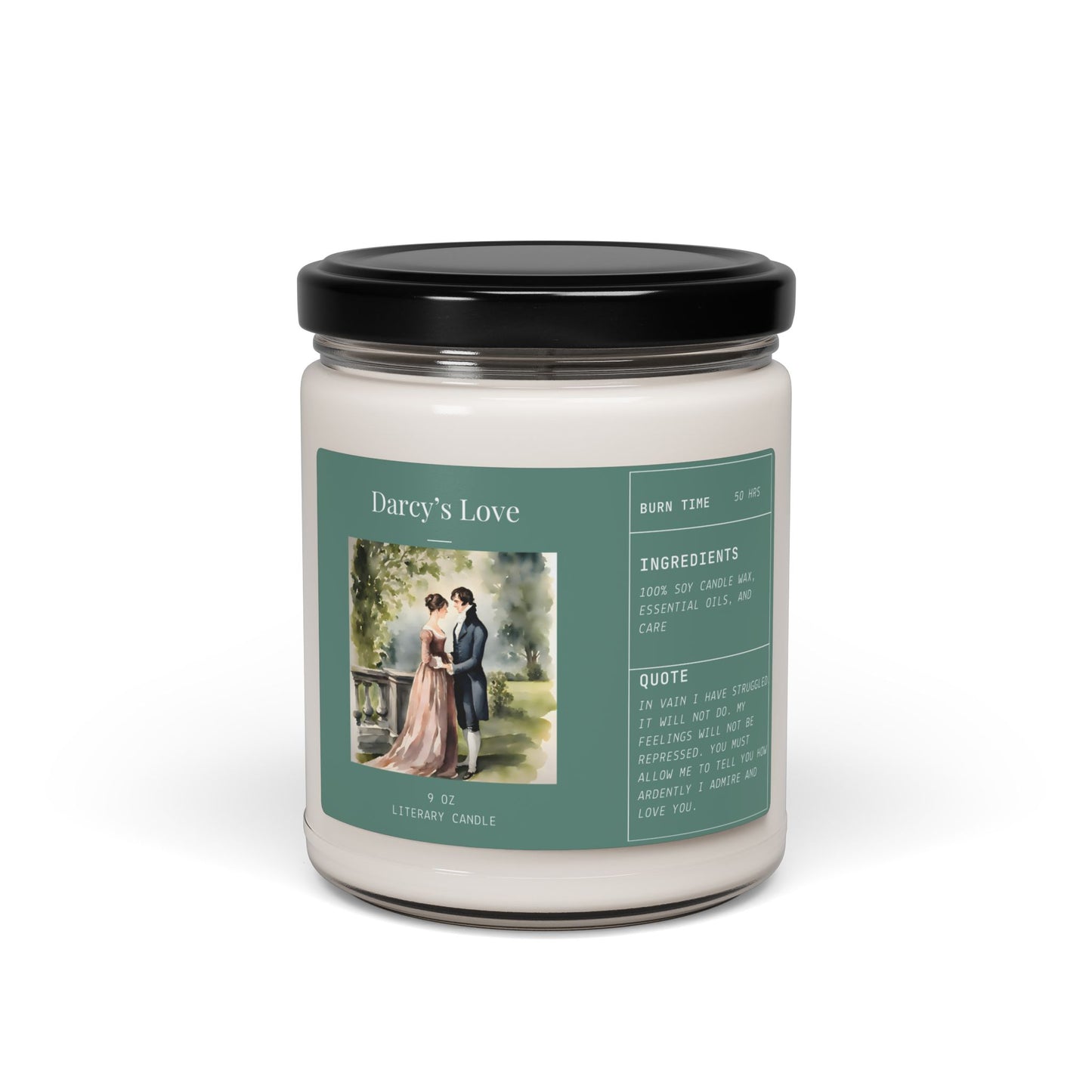 Pride and Prejudice, Darcy's Love, Jane Austen, Scented Soy Candle, 9oz - Literary Candle
