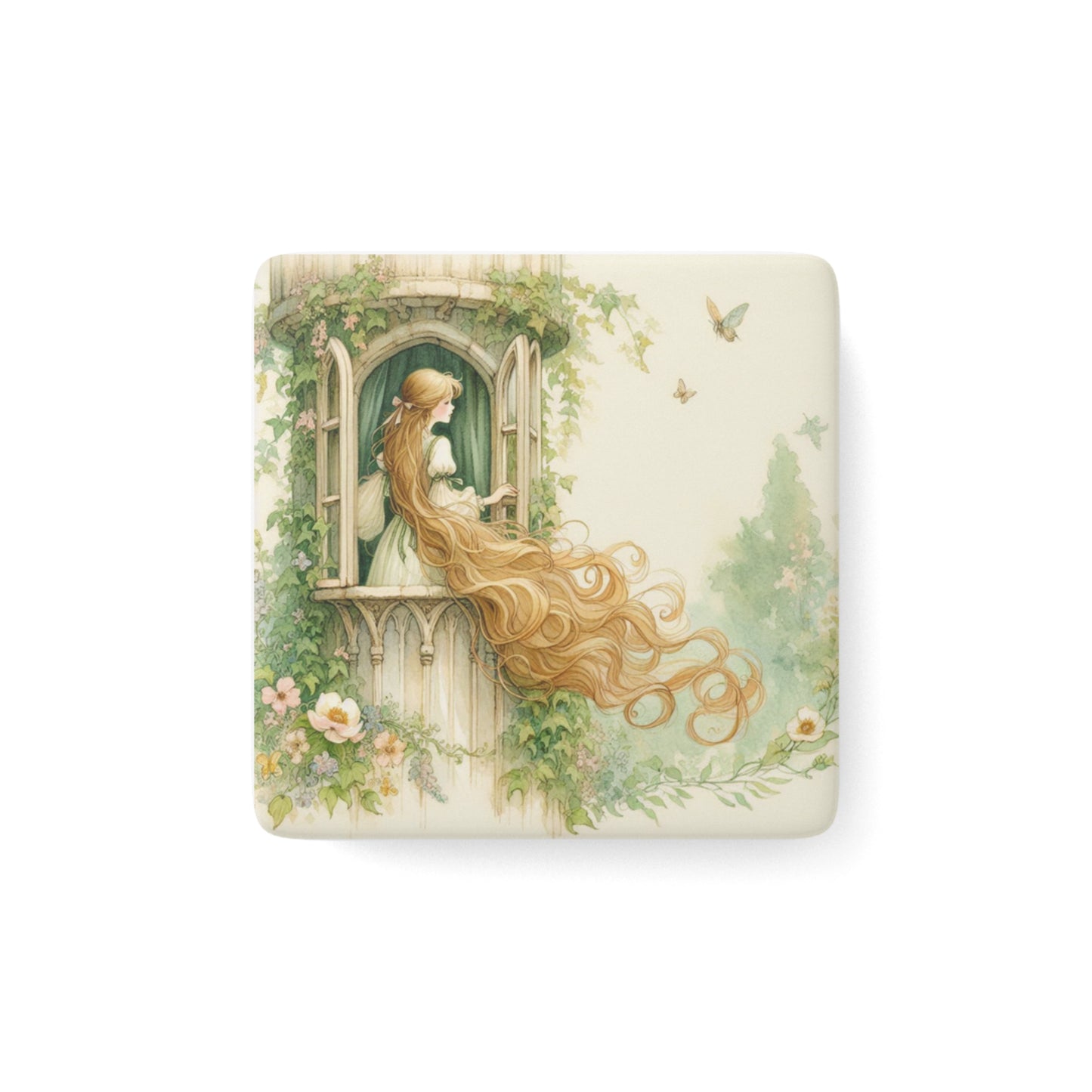 Rapunzel, Whimsical Fairy Tale Porcelain Magnet, Enchanted Window Decor, Nature Lover Gift, Kitchen Magnet, Home Decor