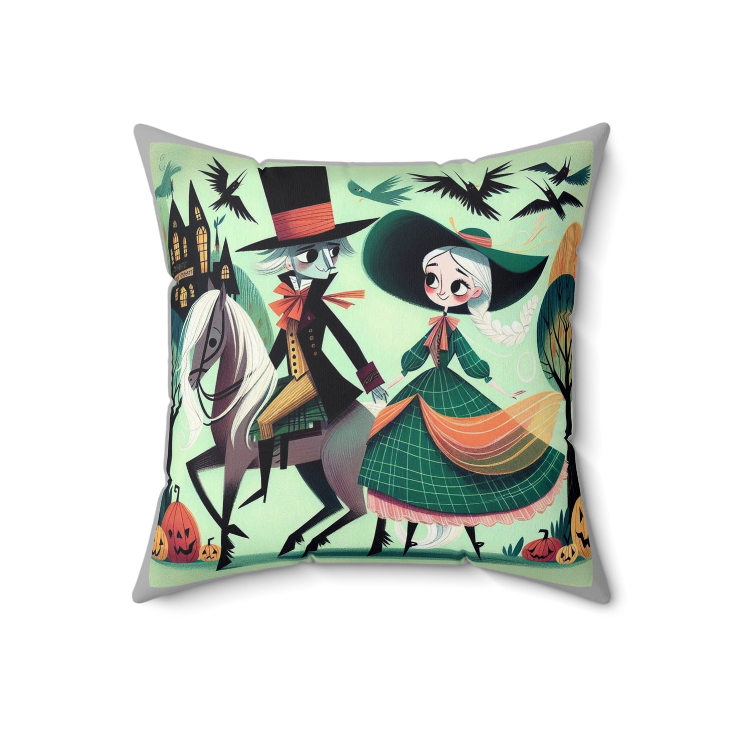 Sleepy Hollow, Headless Horseman, Ichabod Crane, Katrina Tassel, Cushion, Halloween Decor, Square Pillow, Gothic