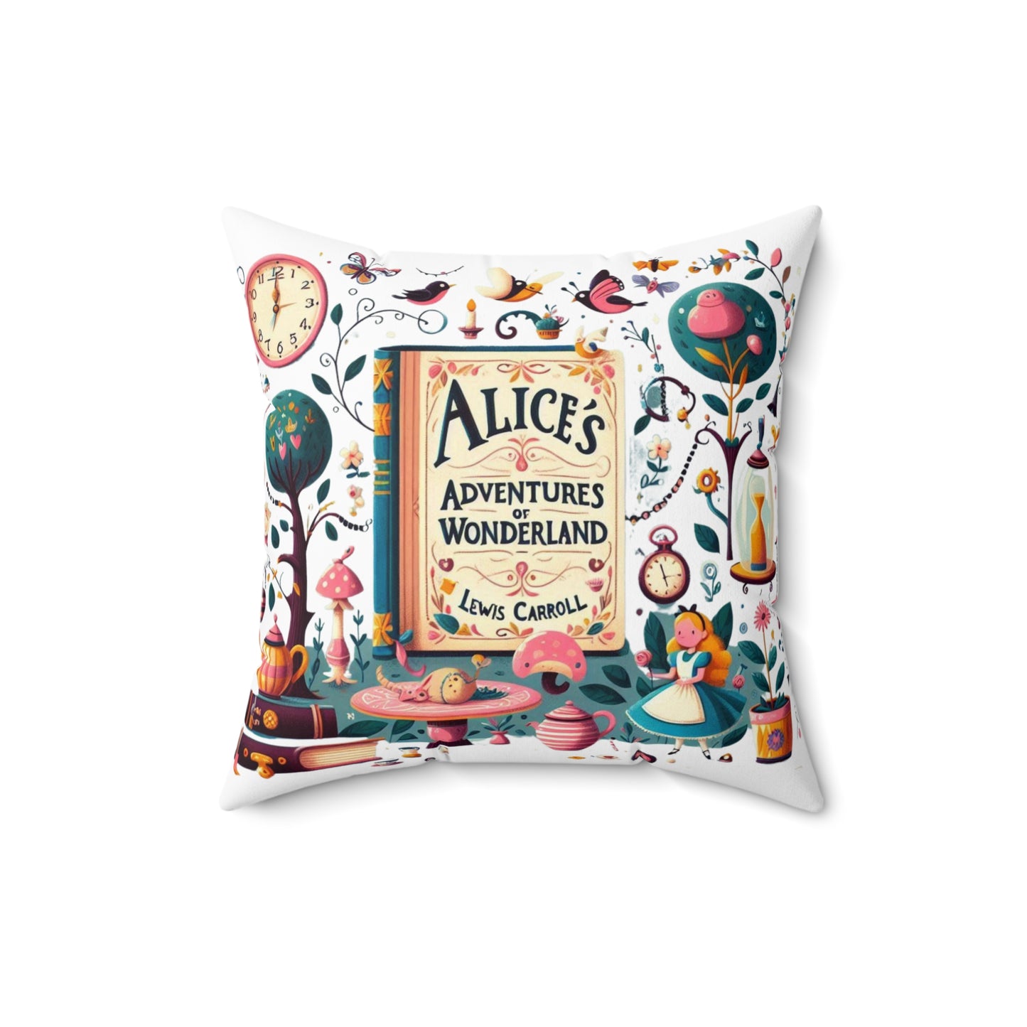 Literary Cushion Pillow, Alice in Wonderland Lewis Carroll Book Nook Library Home Decor, Square Pillow, Novel Gift, Reading Themed Room