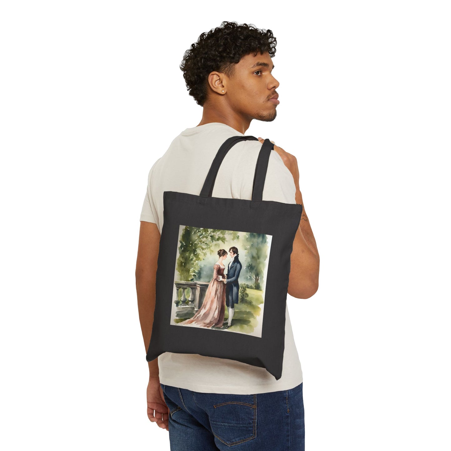 Pride and Prejudice, Darcy, Elizabeth, Jane Austen, Pemberley, Watercolor, Cotton Canvas Tote Bag