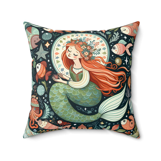 Square Pillow Little Mermaid Fairytale Hans Christian Anderson Book Nook Cushion, Home Decor, Nursery, Reading Nook Pillow, Library Gift