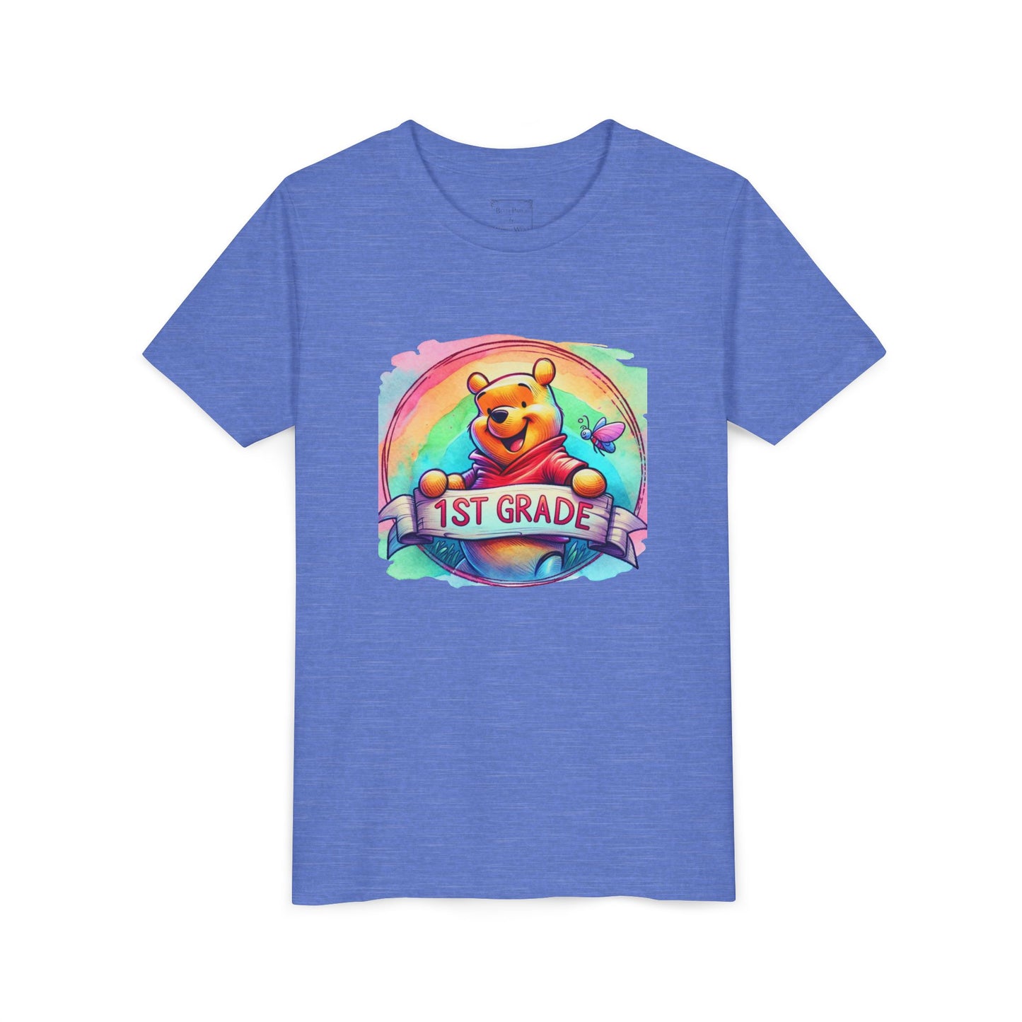 1st Grade Rainbow Winnie the Pooh Bear Youth Tee, Cute Kids Shirt, Back to School Apparel, Birthday Gift, Fun Summer Wear, Classroom Tee,