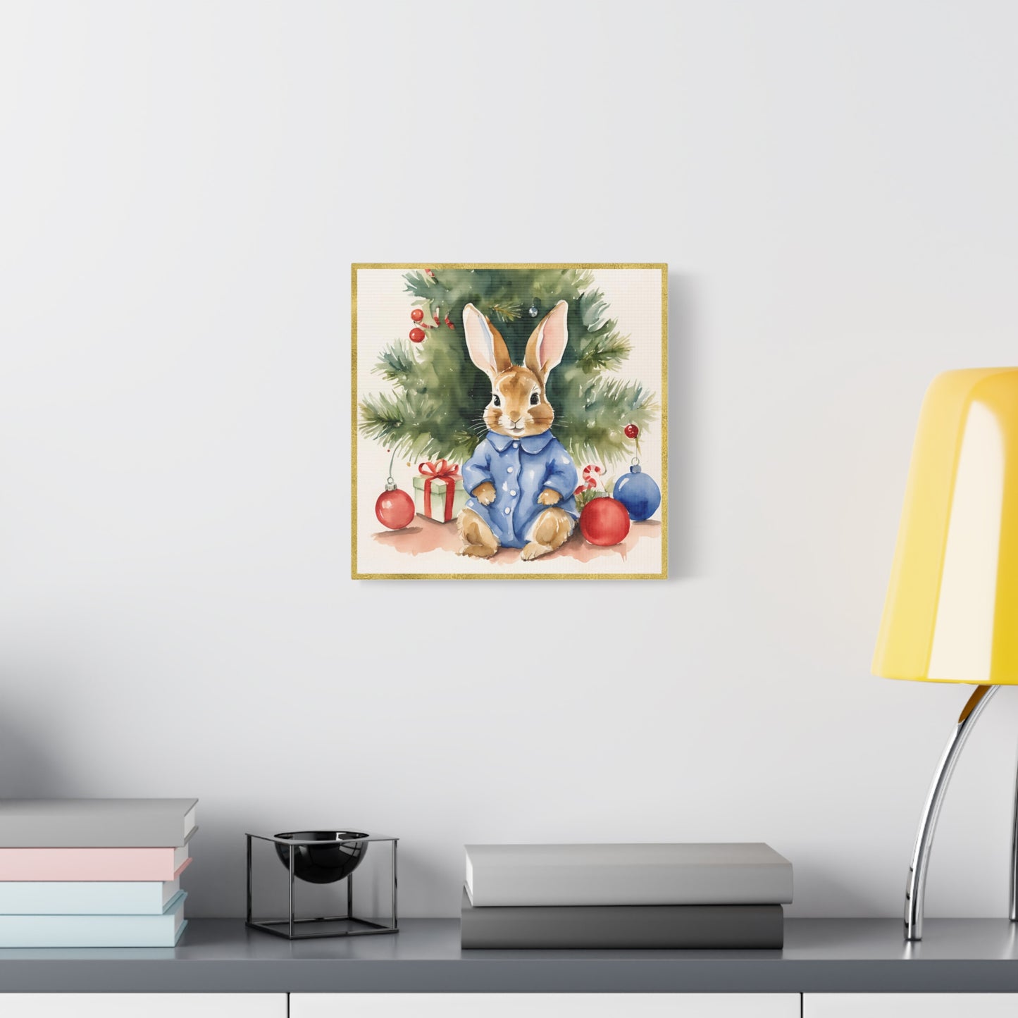 Peter Rabbit Christmas Canvas Print, Beatrix Potter Nursery Decor, Holiday Wall Art, Matte Stretched - Gift for Kids