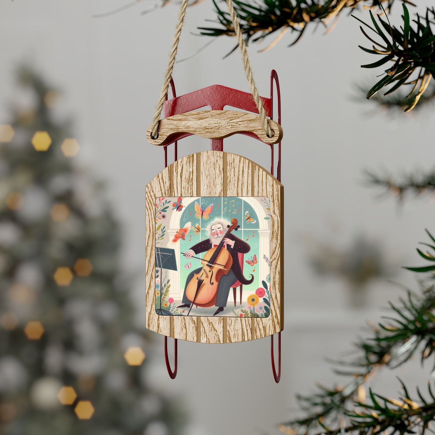 Ornament Set, Christmas Decor, Holiday Gift, Classical Music Theme, Cello Design, Brahms Lullaby Ornaments