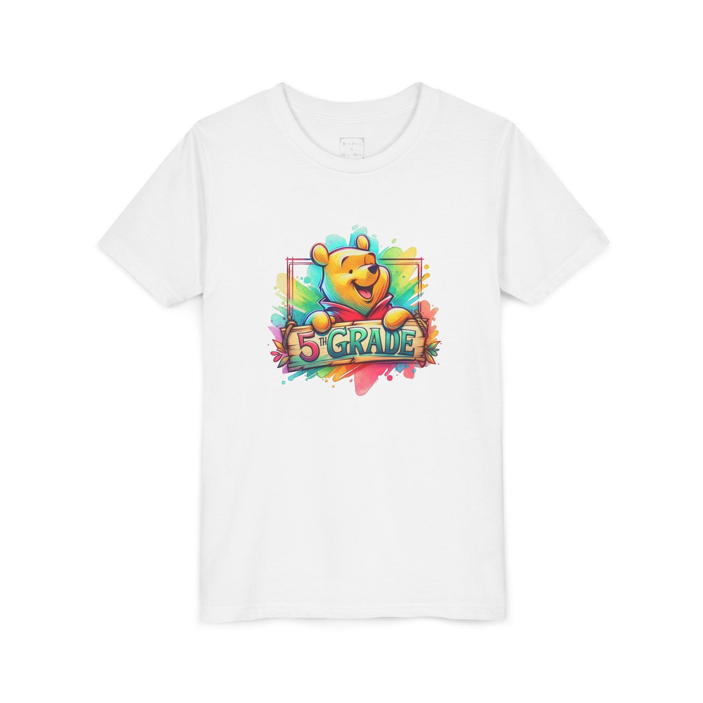 Colorful Kids Tee with 5th Grade Winnie the Pooh Bear Design | Youth T-Shirt | Back to School T-Shirt