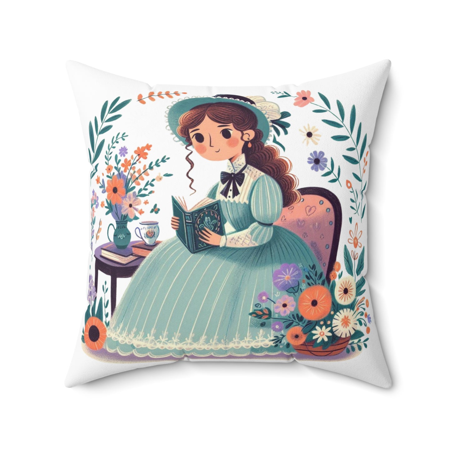 Literary Pillow, Louisa May Alcott, Little Women, Whimsical Home Decor, Book Nook, Library Cushion, Writer Gift, Spun Polyester Square