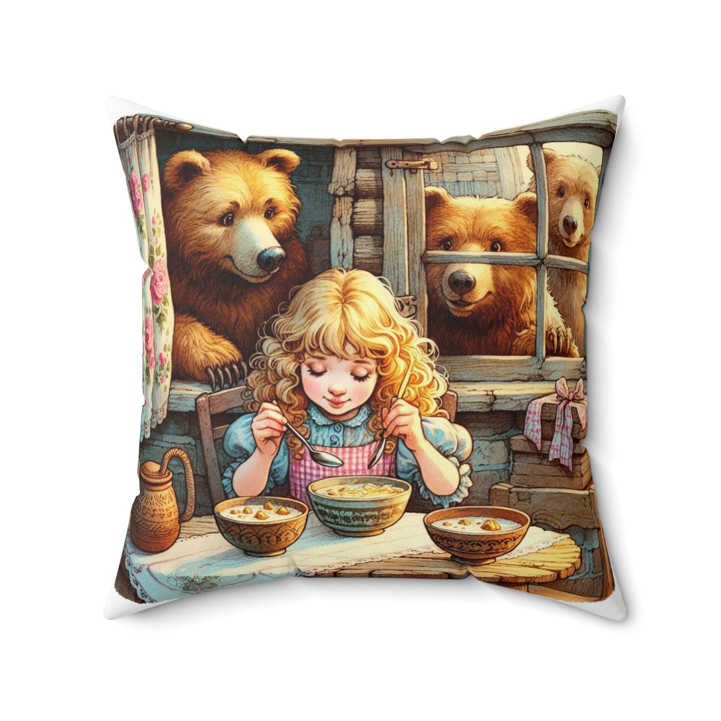 Goldilocks and the Three Bears Decorative Pillow, Cozy Home Decor, Kid's Room Accent, Storybook Pillow, Fun Gift for Children