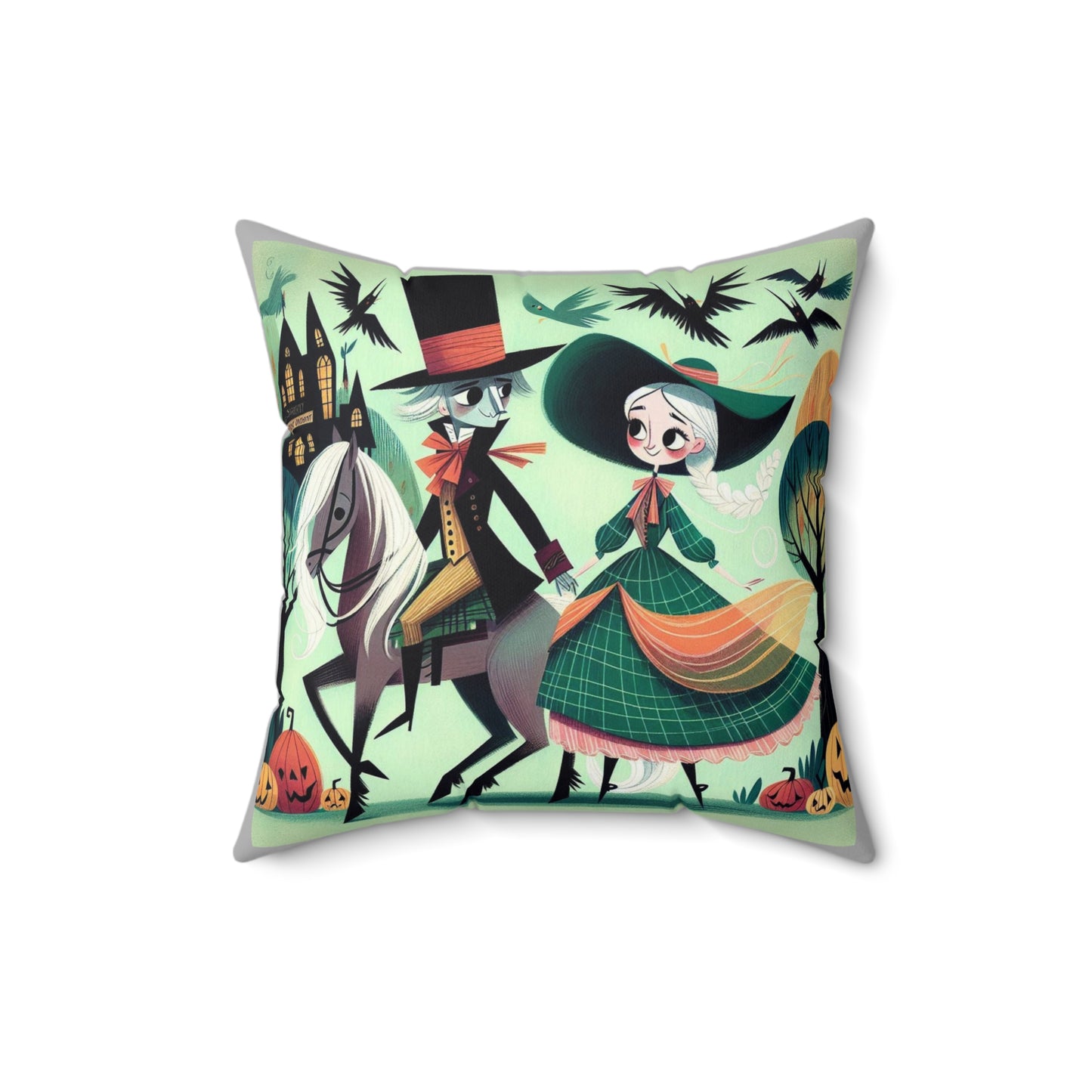 Sleepy Hollow, Headless Horseman, Ichabod Crane, Katrina Tassel, Cushion, Halloween Decor, Square Pillow, Gothic