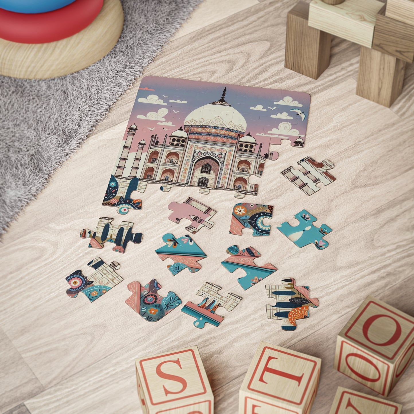 Kids' Puzzle, 30-Piece - Taj Mahal India Geography Educational Game, Seven Wonders Jigsaw Puzzle, Fun Kids Activity, Homeschool Learning
