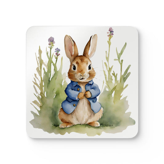 Charming Peter Rabbit Corkwood Coaster Set, Rustic Home Decor, Gift for Tea Lovers, Kids Room Decor, Easter Tableware