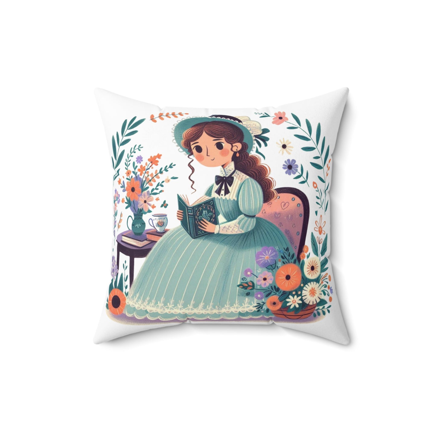 Literary Pillow, Louisa May Alcott, Little Women, Whimsical Home Decor, Book Nook, Library Cushion, Writer Gift, Spun Polyester Square