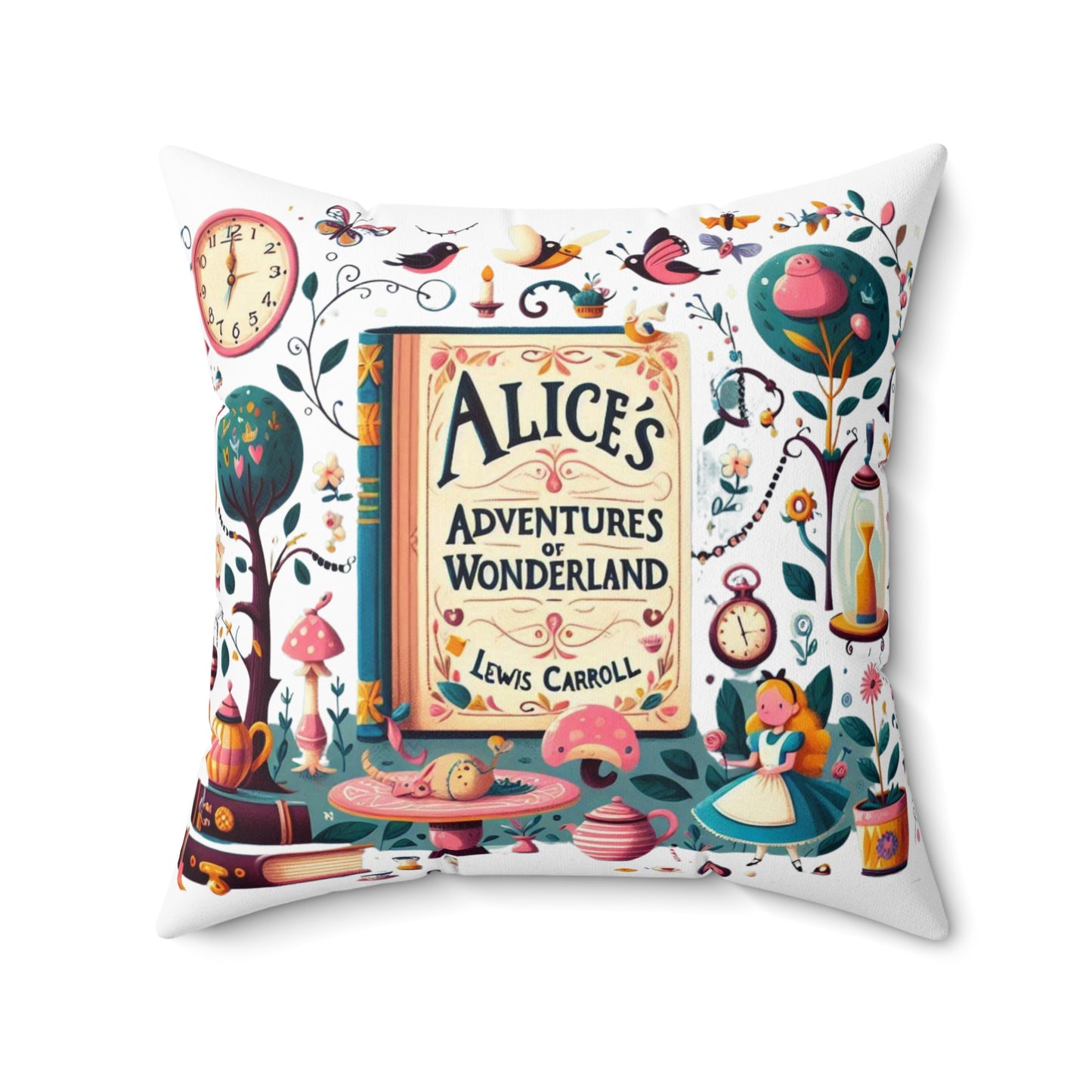 Literary Cushion Pillow, Alice in Wonderland Lewis Carroll Book Nook Library Home Decor, Square Pillow, Novel Gift, Reading Themed Room