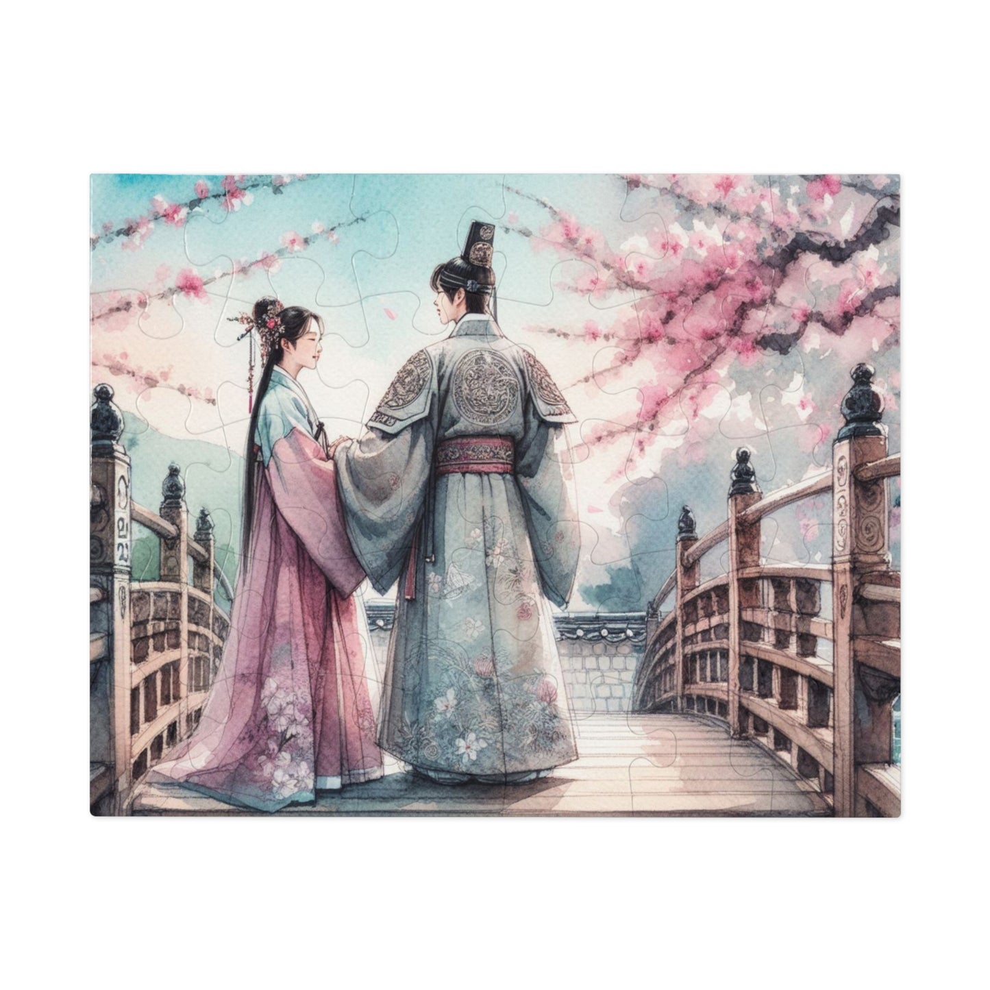 Jigsaw Puzzle: Sakura Cherry Blossom Goryeo Historical Couple Educational Game Gift with Tin, South Korea