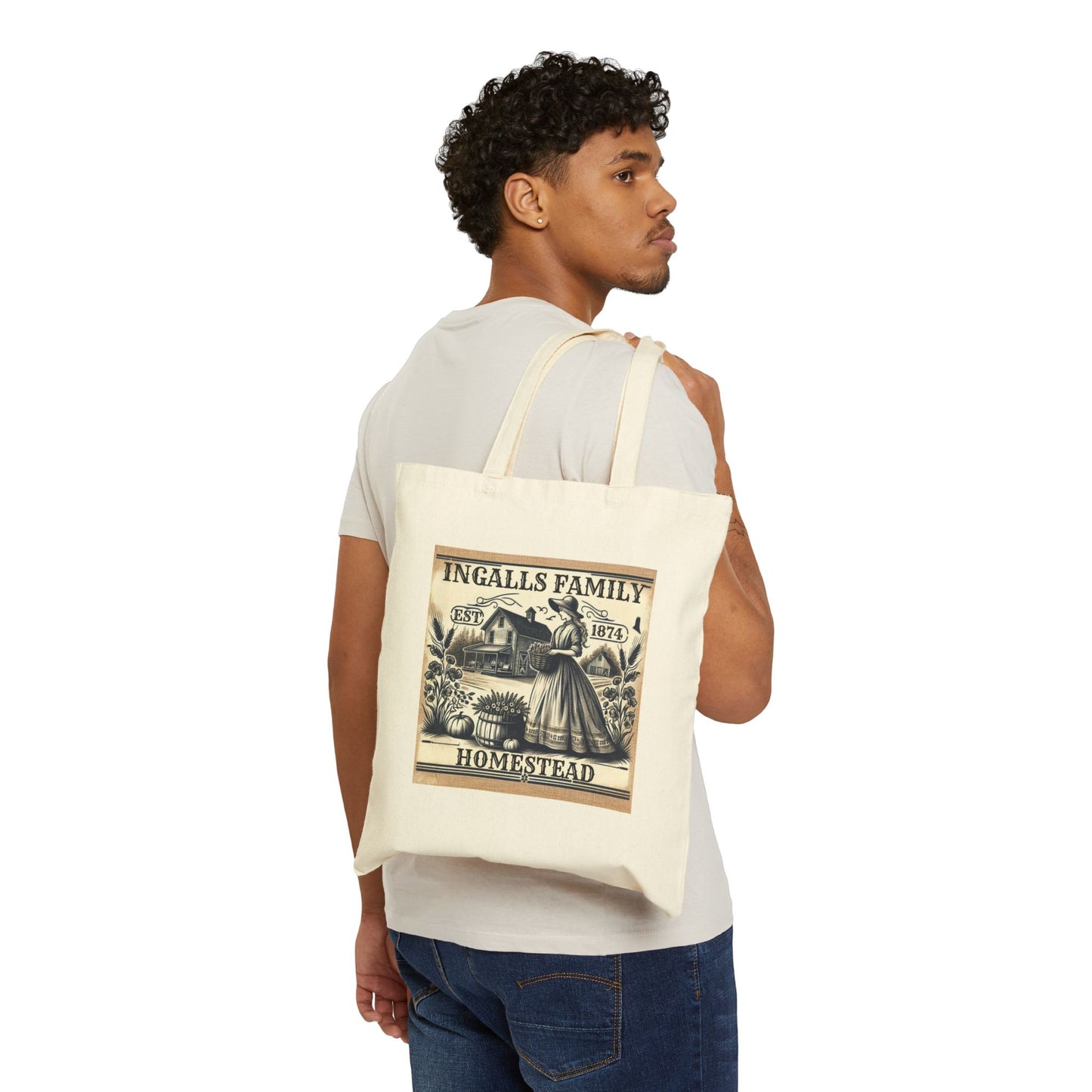 Laura Ingalls Wilder Cotton Canvas Tote Bag, Walnut Grove Antique Inspired Prairie Life Homestead